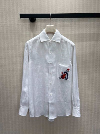 Loro Piana Turn-Down Collar Embroidered Shirt in White