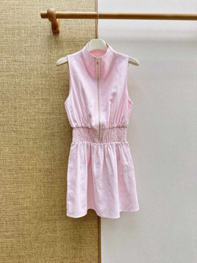 Loro Piana Turn-Down Collar Sleeveless Dress in Pink