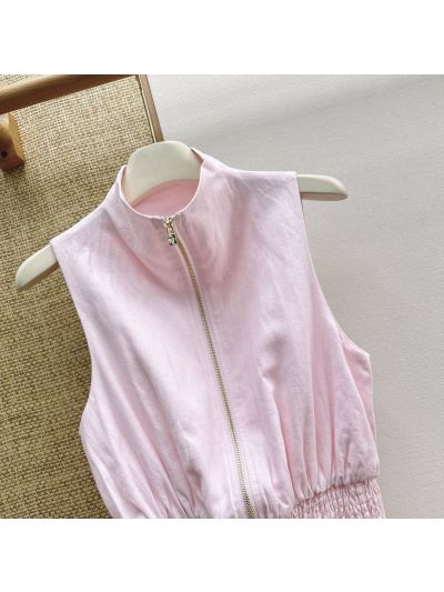 Loro Piana Turn-Down Collar Sleeveless Dress in Pink