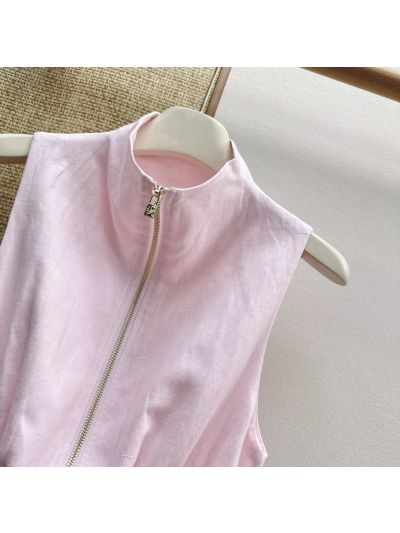 Loro Piana Turn-Down Collar Sleeveless Dress in Pink