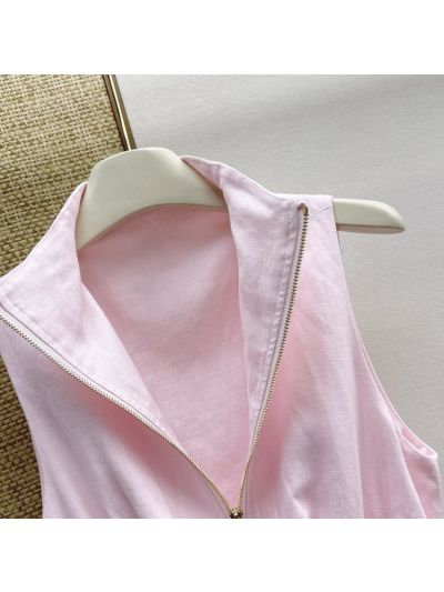 Loro Piana Turn-Down Collar Sleeveless Dress in Pink