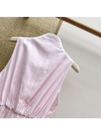 Loro Piana Turn-Down Collar Sleeveless Dress in Pink