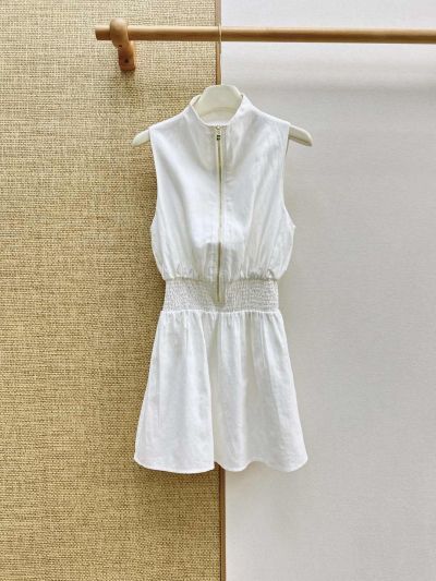 Loro Piana Turn-Down Collar Sleeveless Dress in White