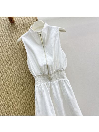 Loro Piana Turn-Down Collar Sleeveless Dress in White