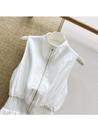 Loro Piana Turn-Down Collar Sleeveless Dress in White