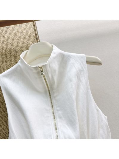 Loro Piana Turn-Down Collar Sleeveless Dress in White