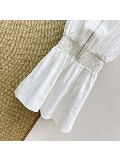 Loro Piana Turn-Down Collar Sleeveless Dress in White