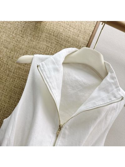 Loro Piana Turn-Down Collar Sleeveless Dress in White