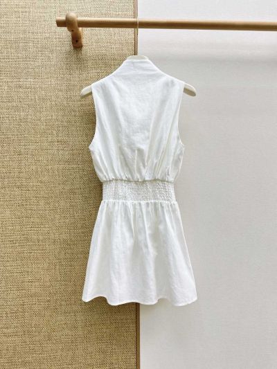 Loro Piana Turn-Down Collar Sleeveless Dress in White