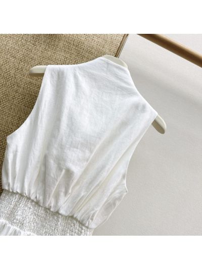 Loro Piana Turn-Down Collar Sleeveless Dress in White