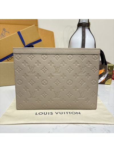 Louis Vuitton Beige Grey Embossed Zip Clutch