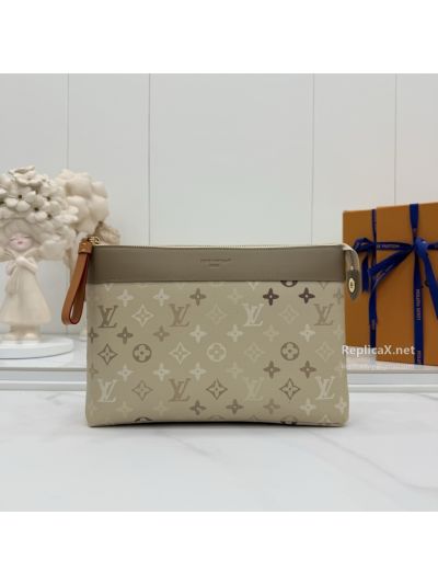 Louis Vuitton Beige Monogram Zip Pouch with Taupe Trim