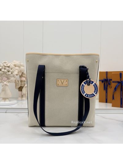 Louis Vuitton Beige Tall Tote with Navy Straps