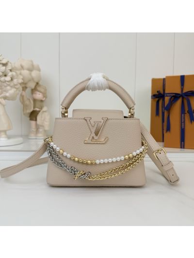 Louis Vuitton Beige Top Handle Bag with Bead and Chain Details