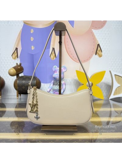 Louis Vuitton Beige Zip Shoulder Bag with Charm Chain