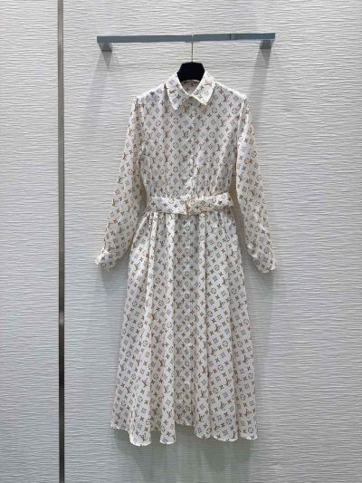 Louis Vuitton Belted Monogram Dress in White