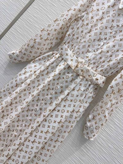 Louis Vuitton Belted Monogram Dress in White