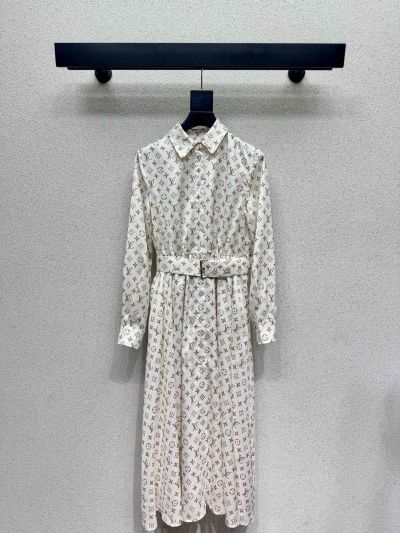 Louis Vuitton Belted Monogram Dress in White