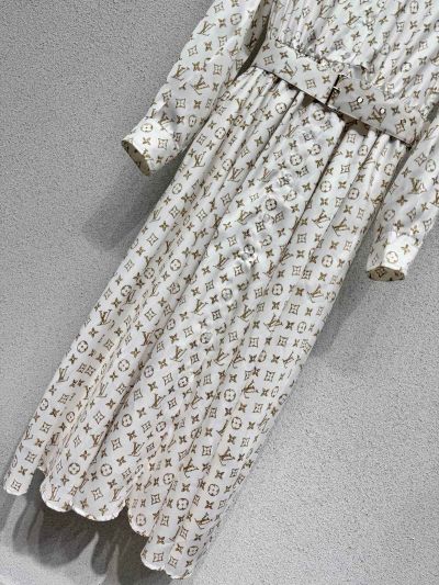Louis Vuitton Belted Monogram Dress in White