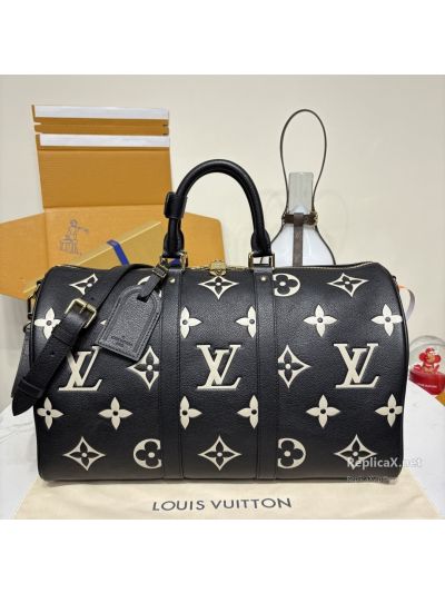Louis Vuitton Black and Cream Large Monogram Duffle Bag