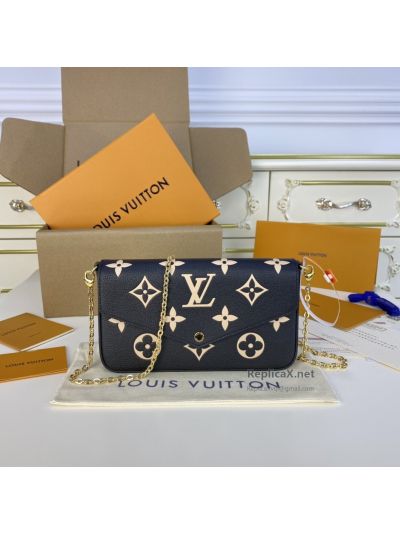 Louis Vuitton Black and Cream Monogram Envelope Chain Wallet Premium