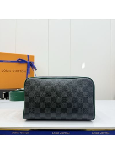 Louis Vuitton Black and Gray Checkerboard Toiletry Pouch with Green Trim
