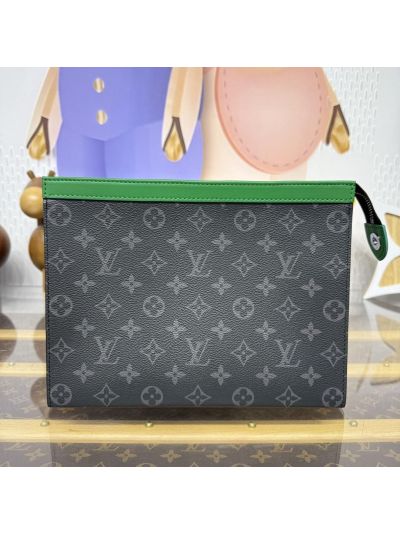 Louis Vuitton Black and Gray Monogram Pouch with Green Trim