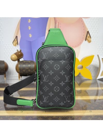 Louis Vuitton Black and Gray Monogram Sling Bag with Green Trim