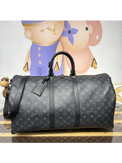 Louis Vuitton Keepall Bandoulière 55 Black and Gray Monogram Travel Bag M40605