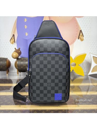 Louis Vuitton Black and Grey Checked Sling Bag with Blue Trim
