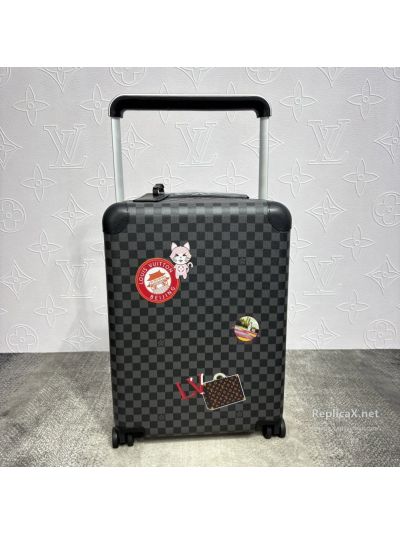Louis Vuitton Black and Grey Checkerboard Rolling Suitcase with Patch Graphics