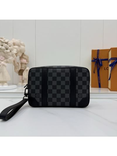 Louis Vuitton Black and Grey Checkerboard Zip Clutch