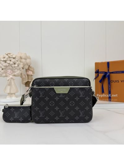 Louis Vuitton Black and Grey Monogram Crossbody Bag with Olive Detail