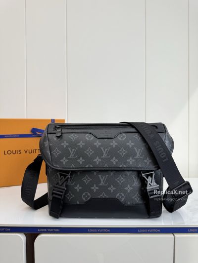Louis Vuitton Black and Grey Monogram Double Clip Messenger Bag