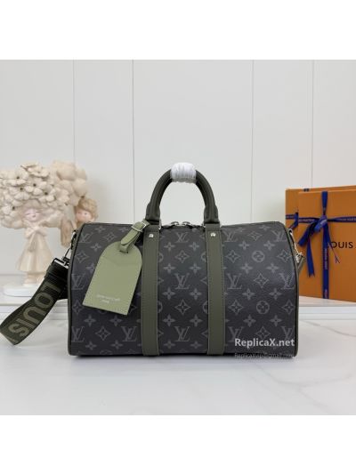 Louis Vuitton Black and Grey Monogram Top Handle Bag with Olive Trim