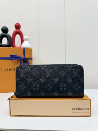 Louis Vuitton Black and Grey Monogram Zip-Around Wallet Premium