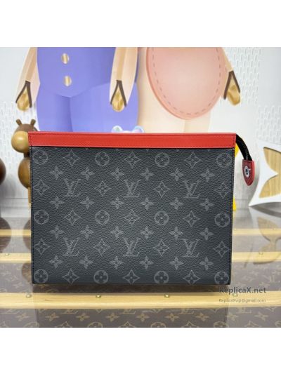 Louis Vuitton Black and Grey Monogram Zip Pouch with Red Trim