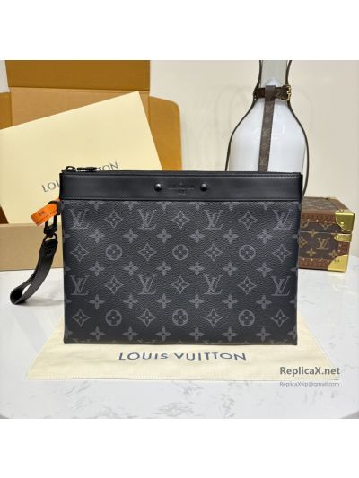 Louis Vuitton Black and Grey Monogram Zip Pouch with Top Band