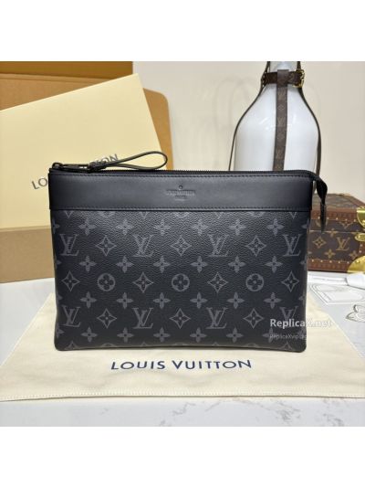 Louis Vuitton Black and Grey Monogram Zip Pouch with Wide Top Trim Premium