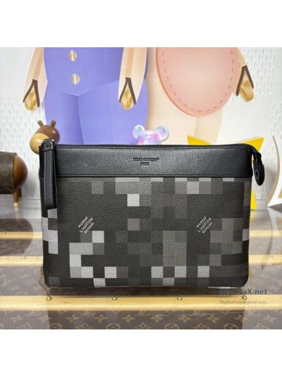 Louis Vuitton Pochette Voyage Souple Black and Grey Pixel Checkerboard Zip Pouch M14926