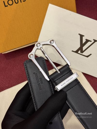 Louis Vuitton Black Belt with Silver-Toned Frame Buckle