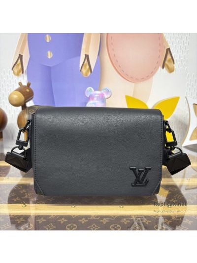 Louis Vuitton Black Corner Emblem Flap Messenger Bag