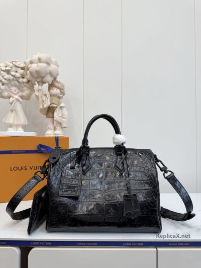 Louis Vuitton Black Croc-Effect Twin Handle Bag Premium