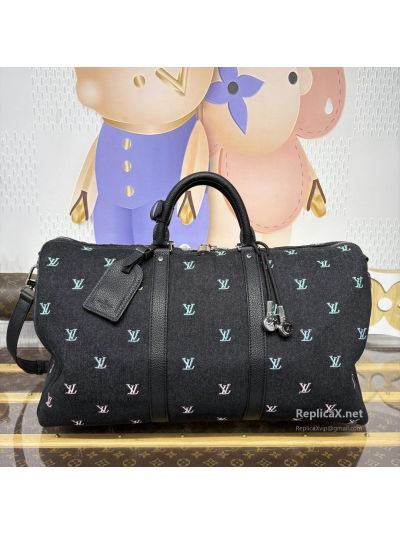Louis Vuitton Black Duffle Bag with Multicolor Initials