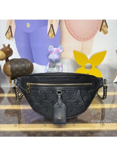 Louis Vuitton Black Embossed Monogram Belt Bag with Chain Detail