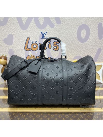 Louis Vuitton Black Embossed Monogram Duffle Bag