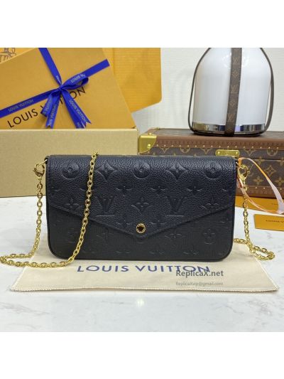 Louis Vuitton Black Embossed Monogram Envelope Chain Wallet Premium