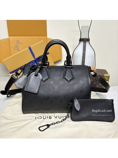 Louis Vuitton Speedy P9 Bandoulière 30 Black Embossed Monogram Top Handle Bag M13904 Premium