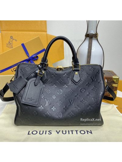Louis Vuitton Speedy Soft 30 Black Embossed Monogram Top Handle Travel Bag M47186