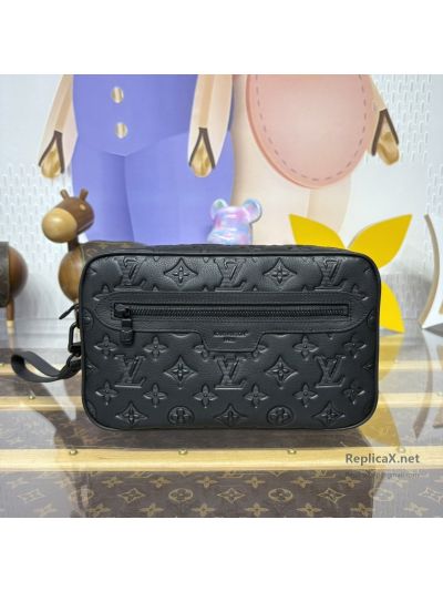 Louis Vuitton Black Embossed Monogram Zip Pouch with Front Pocket